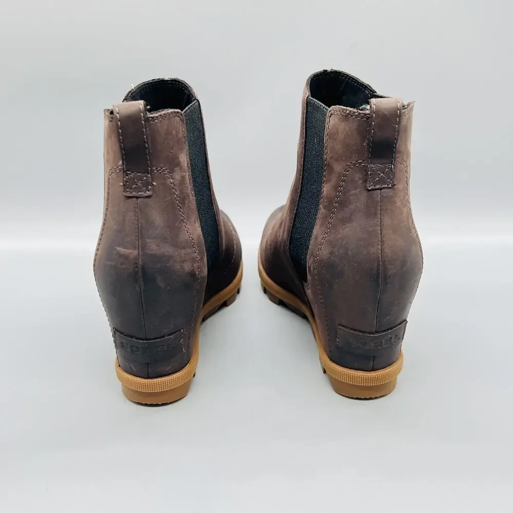 Sorel Boots Womens 8 Brown Nubuck Chelsea Ankle Wedge Pull On Lug Sole Shoes